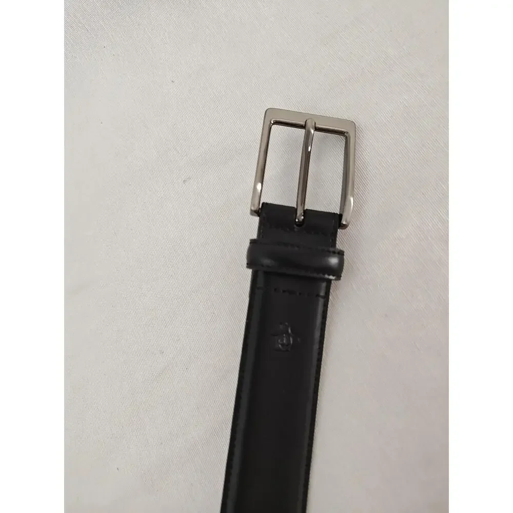 Penguin Black Genuine Bonded leather Silver‎ Tone Buckle Men's Belt 40